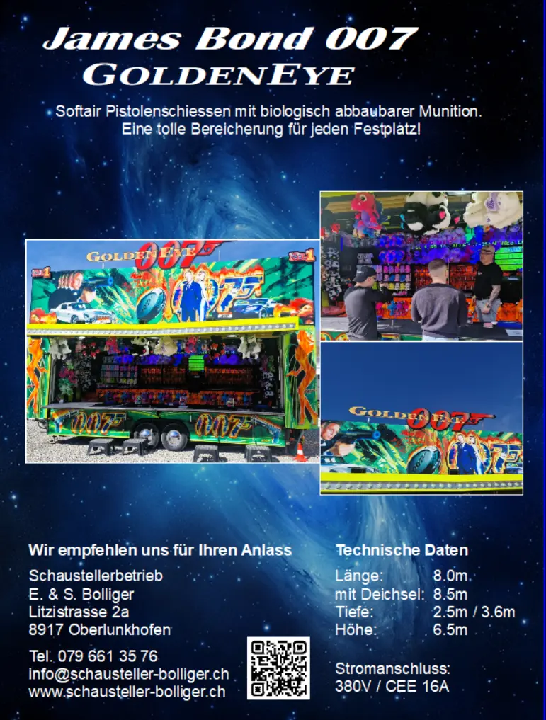 JamesBond-Flyer - für Festplatz Veranstaltungen - Schausteller Bolliger